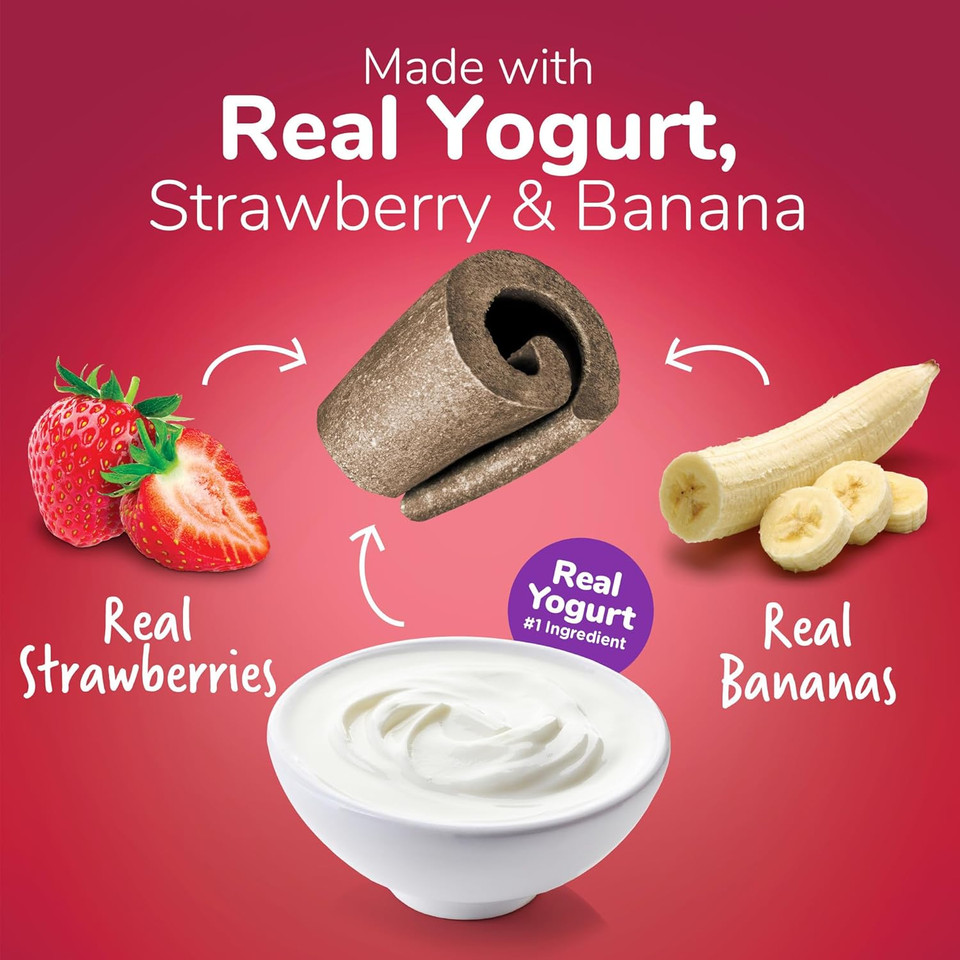 Fruitables Real Yogurt Treats  Roll-Up Dog Treats  Strawberry & Banana Flavor  Natural Ingredients  12 Ounces
