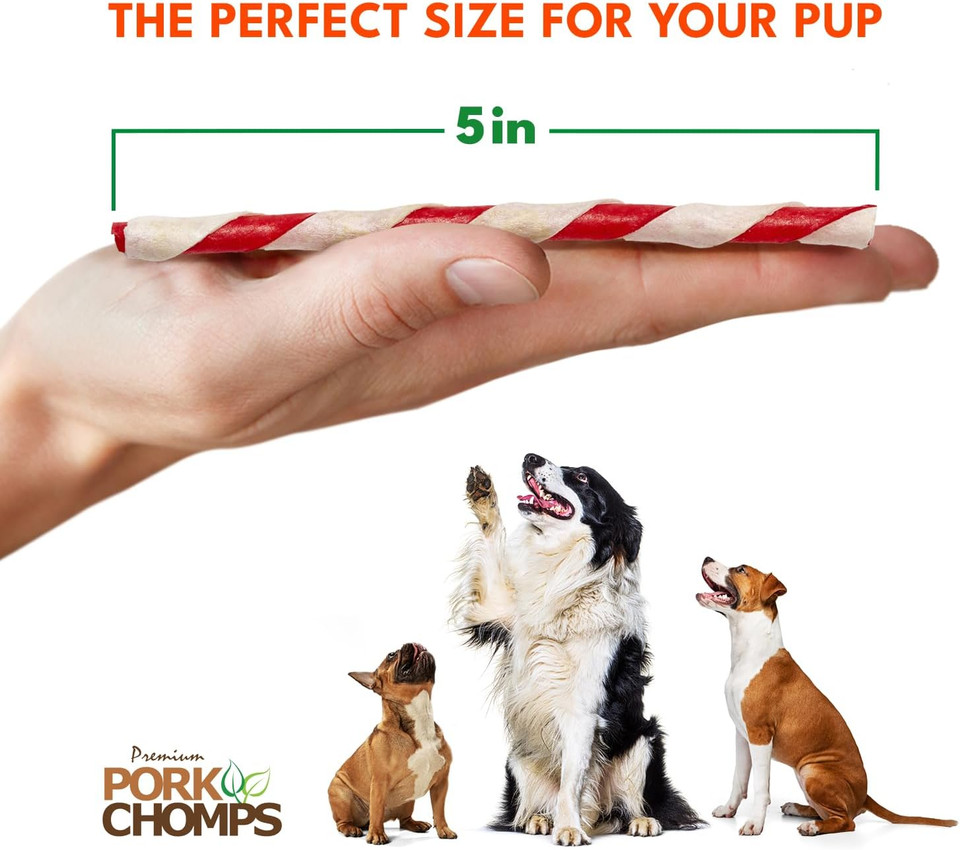 Pork Chomps Baked Pork Skin Dog Chews, 5-Inch Mini Twists, Pepperoni Flavor Wrap, 30 Count