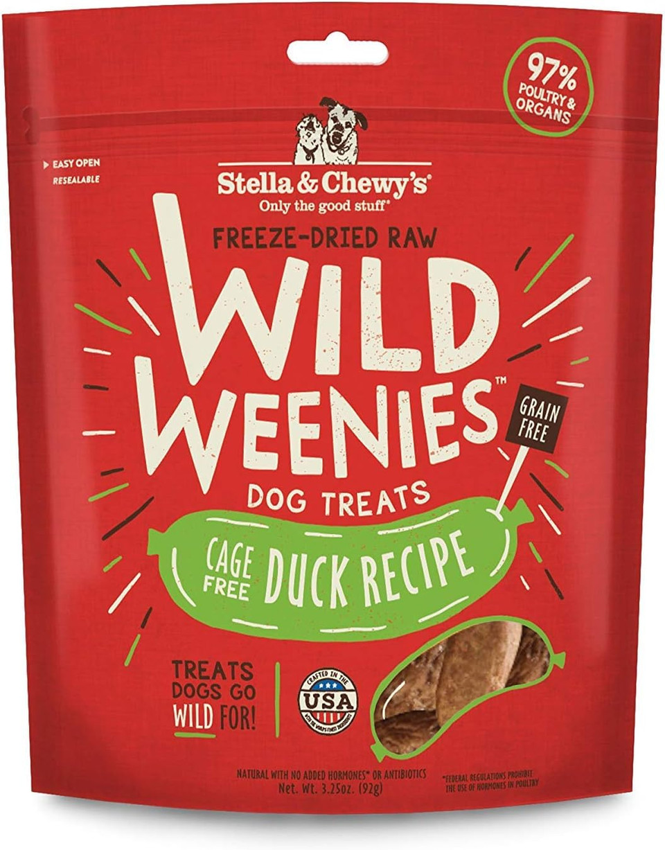 Stella & Chewy's Freeze-Dried Raw Wild Weenies Dog Treats  All-Natural, Protein Rich, Grain Free Dog & Puppy Treat  Great for Training & Rewarding  Cage-Free Duck Recipe  3.25 oz Bag3.25 Oz