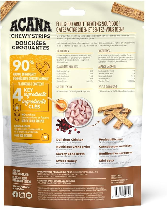 Acana Chewy Tenders Dog Treats, Chicken, Chewy Poultry Treats, 4Oz