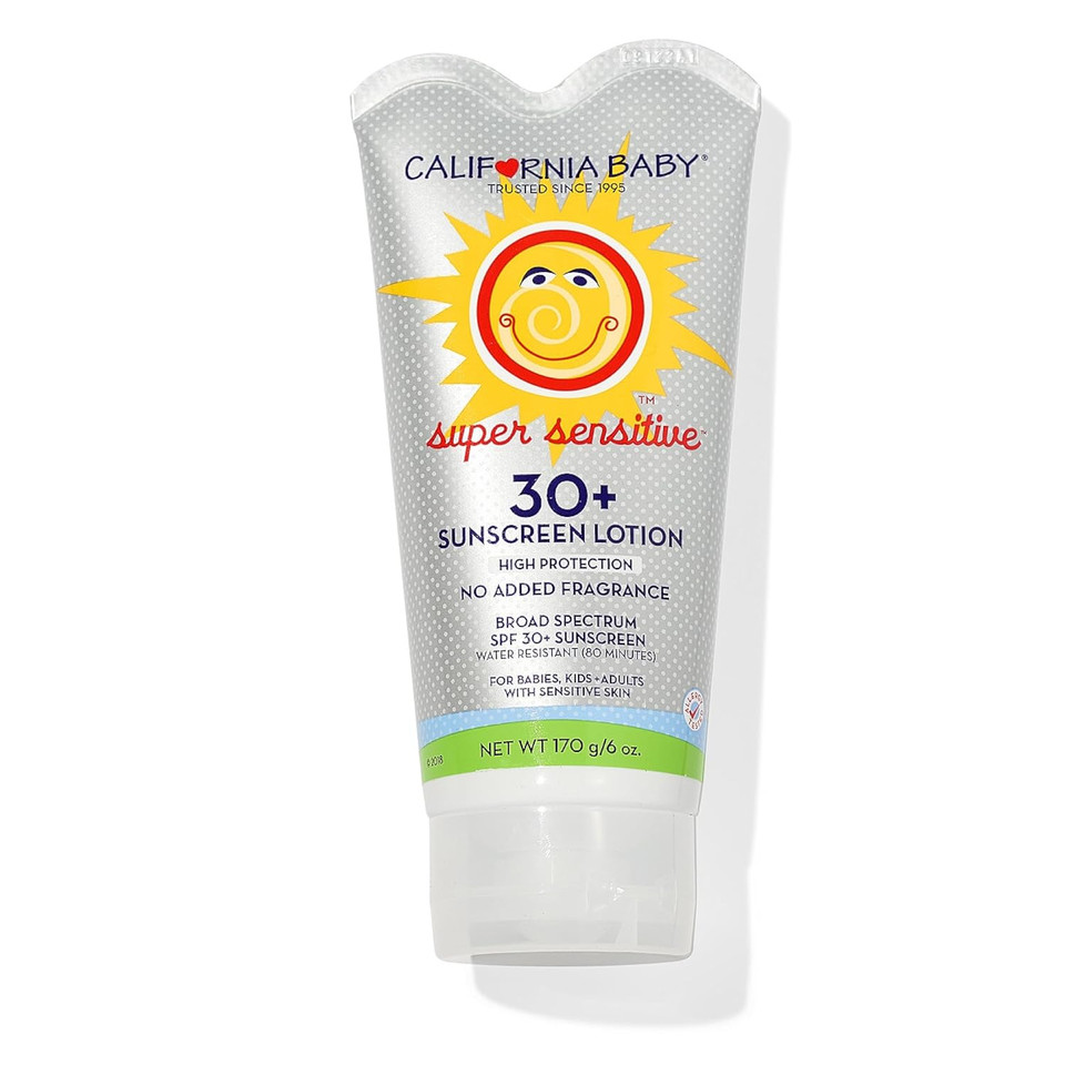 California Baby Super Sensitive Spf 30+ Sunscreen | Broad Spectrum | Titanium Dioxide | Unscented Mineral Sunscreen Face & Body | Allergy-Friendly | Reef Safe Sunscreen | Physical Sunscreen For Sensitive Skin | 170G / 6Oz