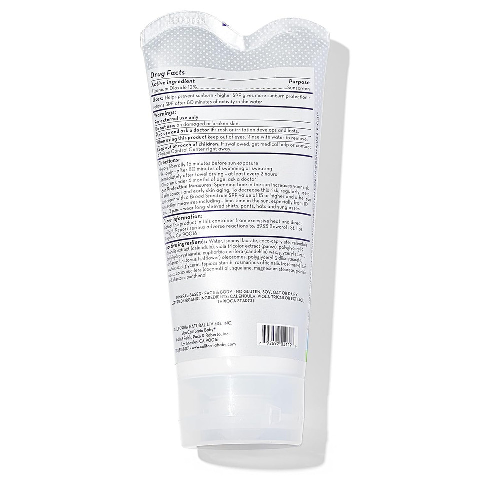 California Baby Super Sensitive Spf 30+ Sunscreen | Broad Spectrum | Titanium Dioxide | Unscented Mineral Sunscreen Face & Body | Allergy-Friendly | Reef Safe Sunscreen | Physical Sunscreen For Sensitive Skin | 82G / 2.9Oz