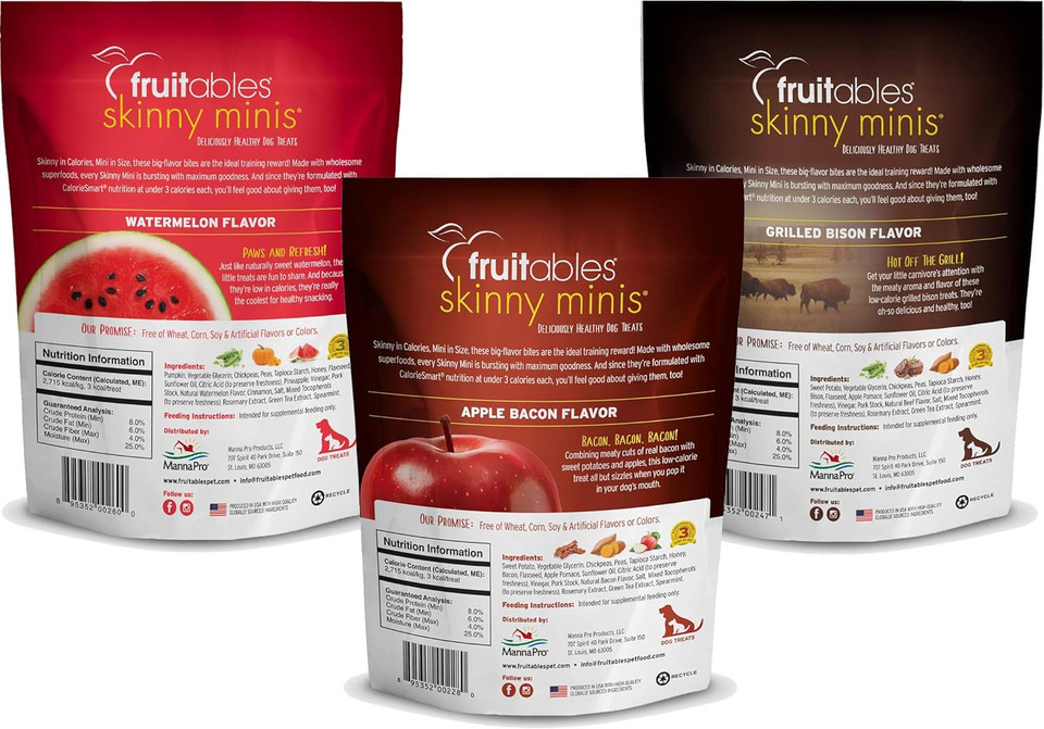 Fruitables Soft And Chewy Skinny Minis Grain Free Dog Training Treats Variety 6 Pack - 1 Of Each Flavor