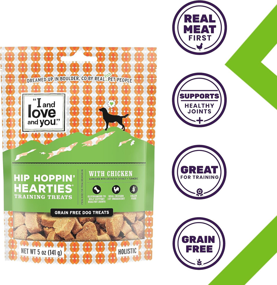 I And Love And You Hearties Brain And Hip Support Grain Free Dog Treats, Chicken, 5-Ounce, Pack Of 15 Ounce (Pack Of 1)