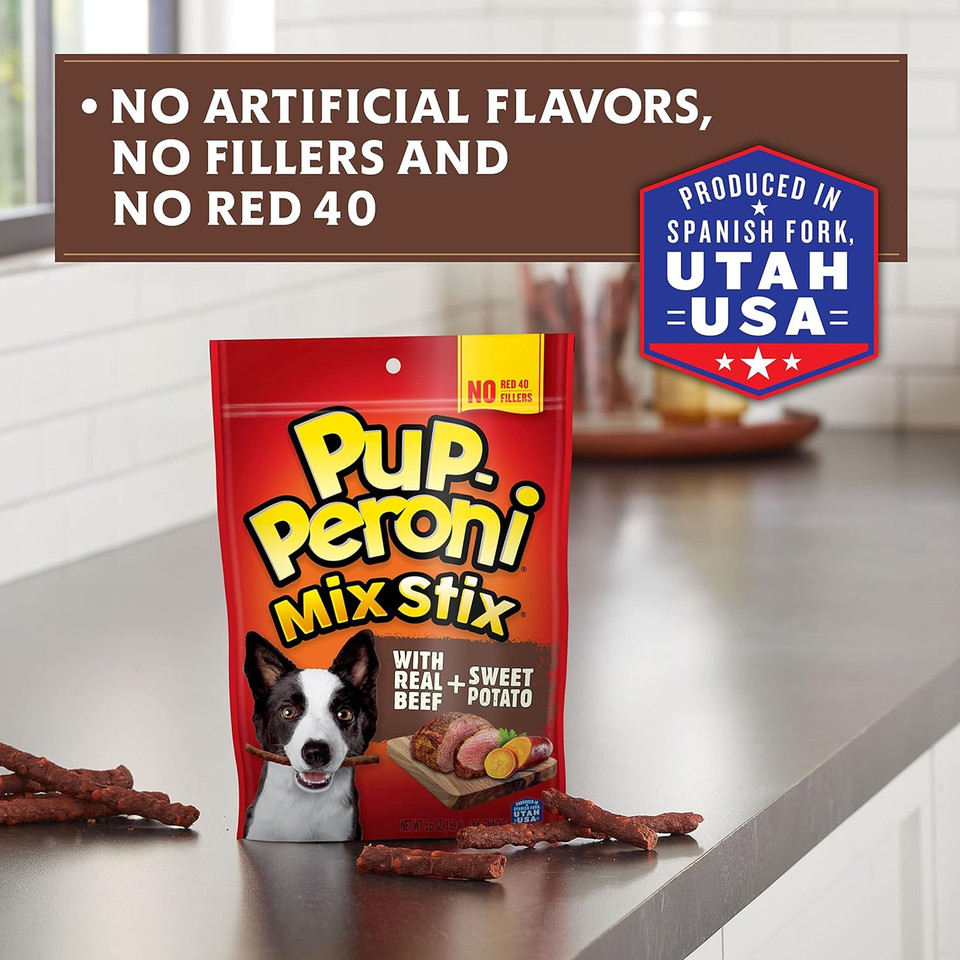 Pup-Peroni Mix Stix Braised Beef Flavor With Sweet Potato, Dog Treats, 5.6 Ounce (Pack Of 8)