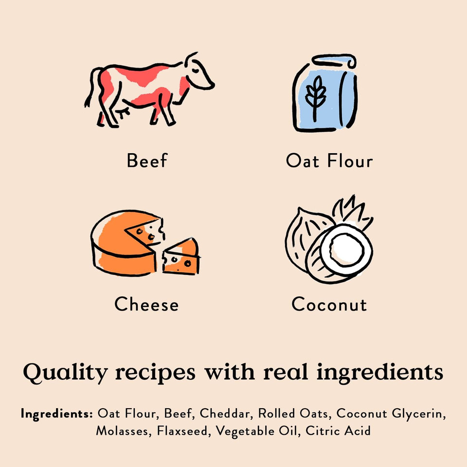 Bocce'S Bakery Oven Baked Say Moo Treats For Dogs, Wheat-Free Everyday Dog Treats, Made With Real Ingredients, Baked In The Usa, All-Natural Soft & Chewy Cookies, Beef & Cheddar Recipe, 6 Oz