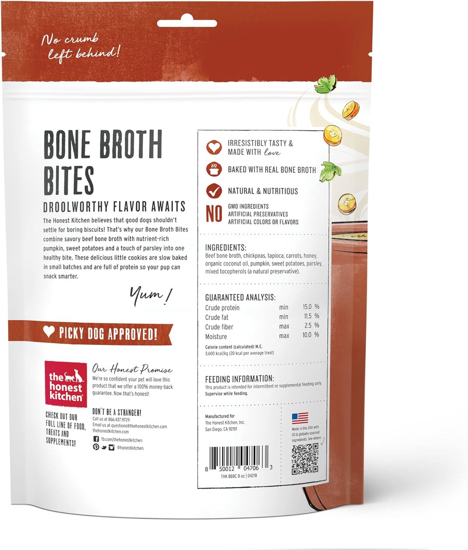 The Honest Kitchen Bone Broth Bites: Roasted With Beef Bone Broth & Sweet Potatoes, 8 Oz Bag