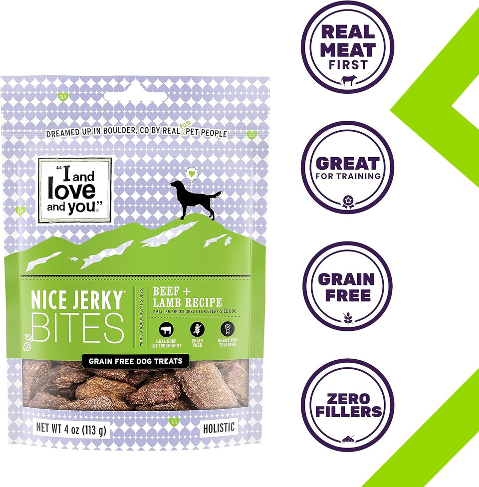 I And Love And You Nice Jerky Bites - Grain Free Dog Treats, Beef + Lamb, 4-Ounce, Pack Of 1
