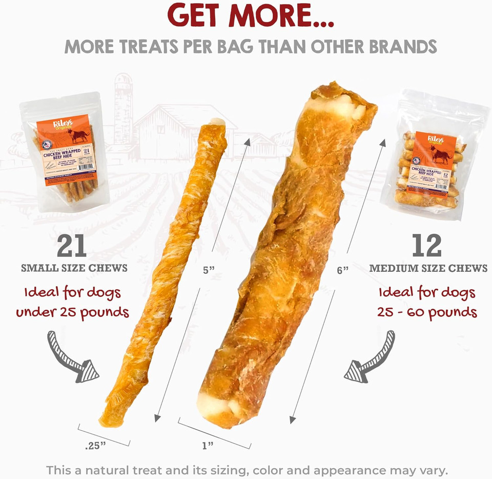Riley'S Chicken Wrapped Dog Treats - Usa Sourced, Usa Made Medium Dog Treats - Dog Chew Sticks - Raw Hides For Medium Dogs - Wrapped Rawhide Sticks For Dogs - 12 Twists - Medium