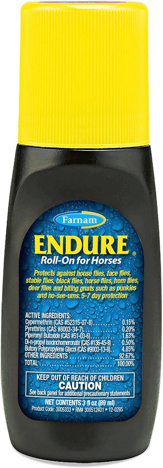 Farnam Endure Roll-On Fly Repellent For Horses, For Sensitive Areas, 3 Ounces