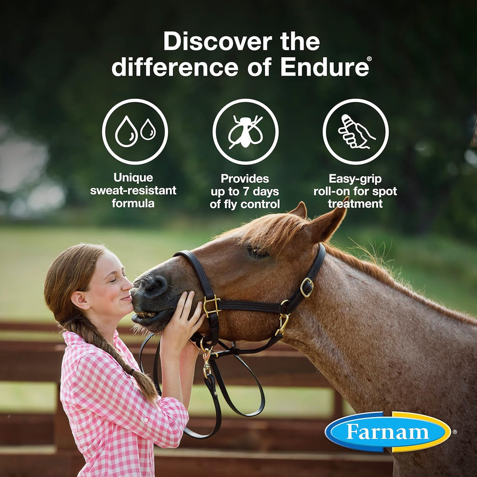 Farnam Endure Roll-On Fly Repellent For Horses, For Sensitive Areas, 3 Ounces