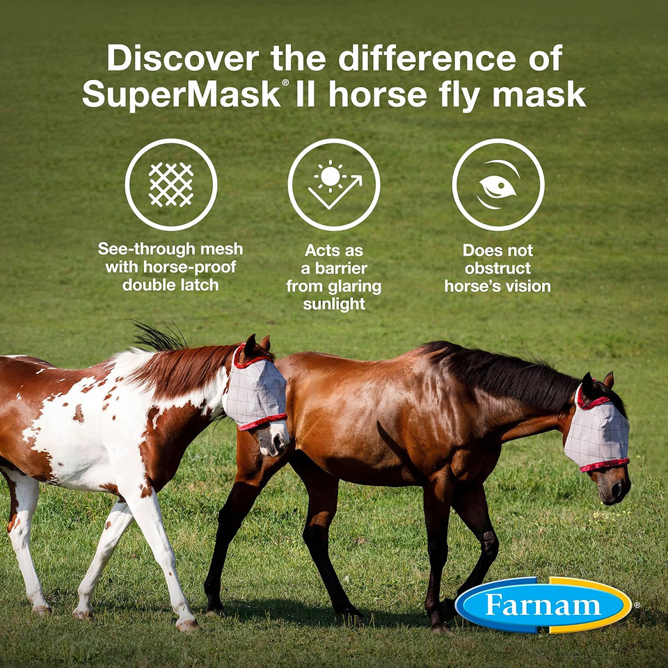 Farnam SuperMask II Fly Mask Without Ears for Foals, Full Face Coverage and Eye Protection from Insect Pests, Structured Classic Styling Mesh with Plush Trim, Foal Size