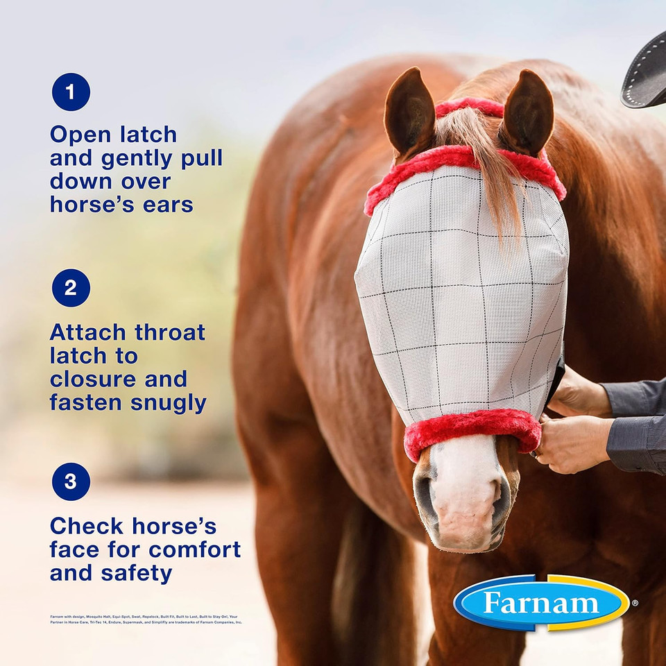 Farnam Supermask Ii Fly Mask Without Ears For Larger Horses, Full Face Coverage And Eye Protection From Insect Pests, Structured Classic Styling Mesh With Plush Trim, Xl Size