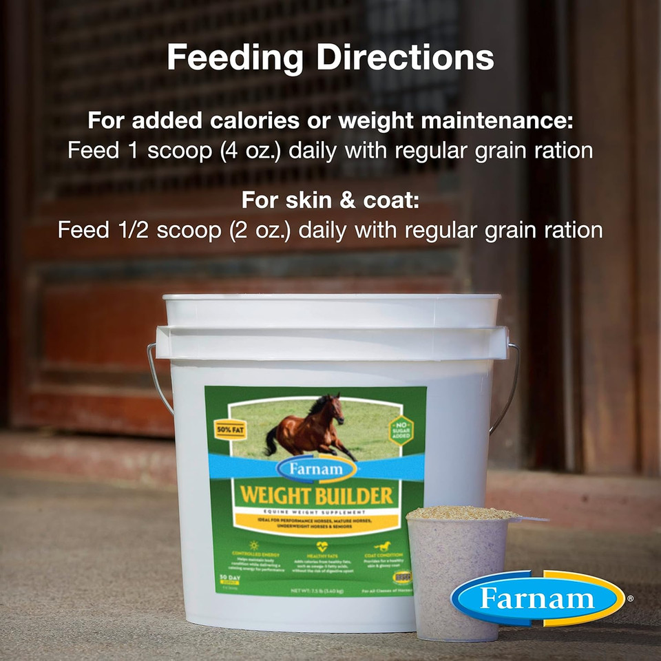 Farnam Weight Builder Horse Weight Supplement, Helps Maintain Optimal Weight And Body Condition With No Sugar Added, 7.5 Pounds, 30 Day Supply