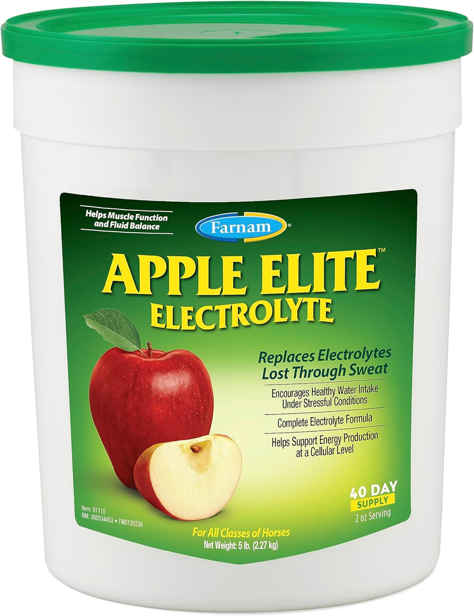 Farnam Apple Elite Horse Electrolyte Powder, Replaces minerals lost in sweat during exercise, extreme weather & stressful conditions, 5 lb., 40 day supply