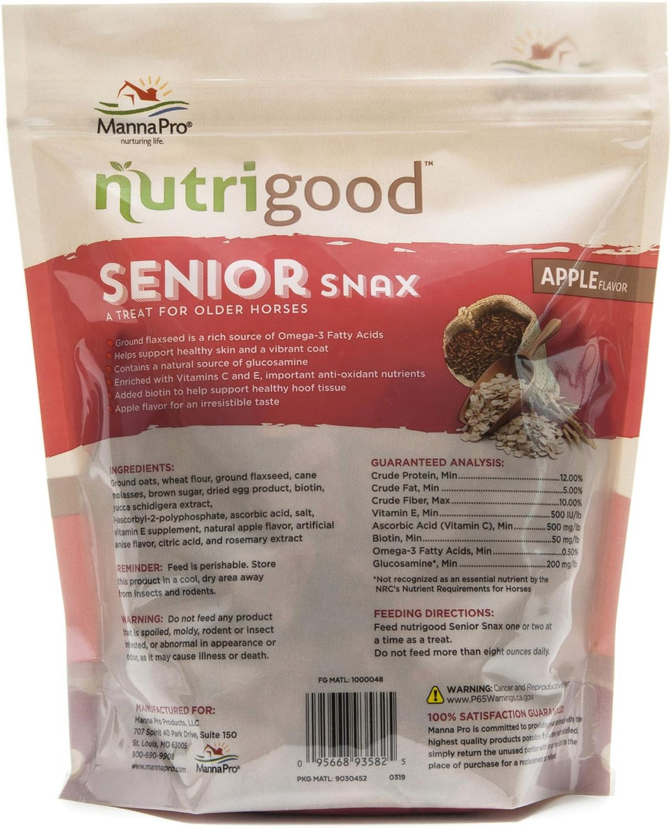 Nutrigood Senior Snax Horse Treats | Made With Omega 3 Fatty Acids, Biotin, And Glucosamine | 2 Pounds