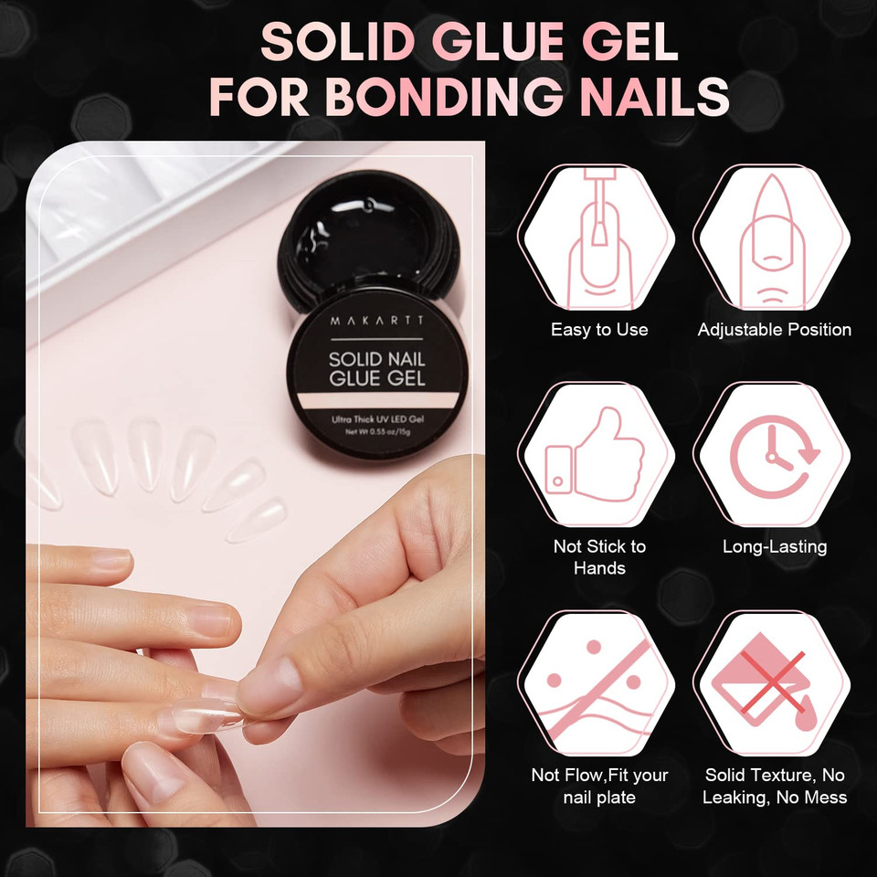 Makartt Nail Tips And Glue Gel Kit, Solid Nail Glue Gel 15Ml With 500Pcs Almond Medium Pre-Buffed Soft Gel Nails Tips Full Cover & Portable Mini Nail Lamp And Nail Gel Base Coat Nail Art Diy Manicure