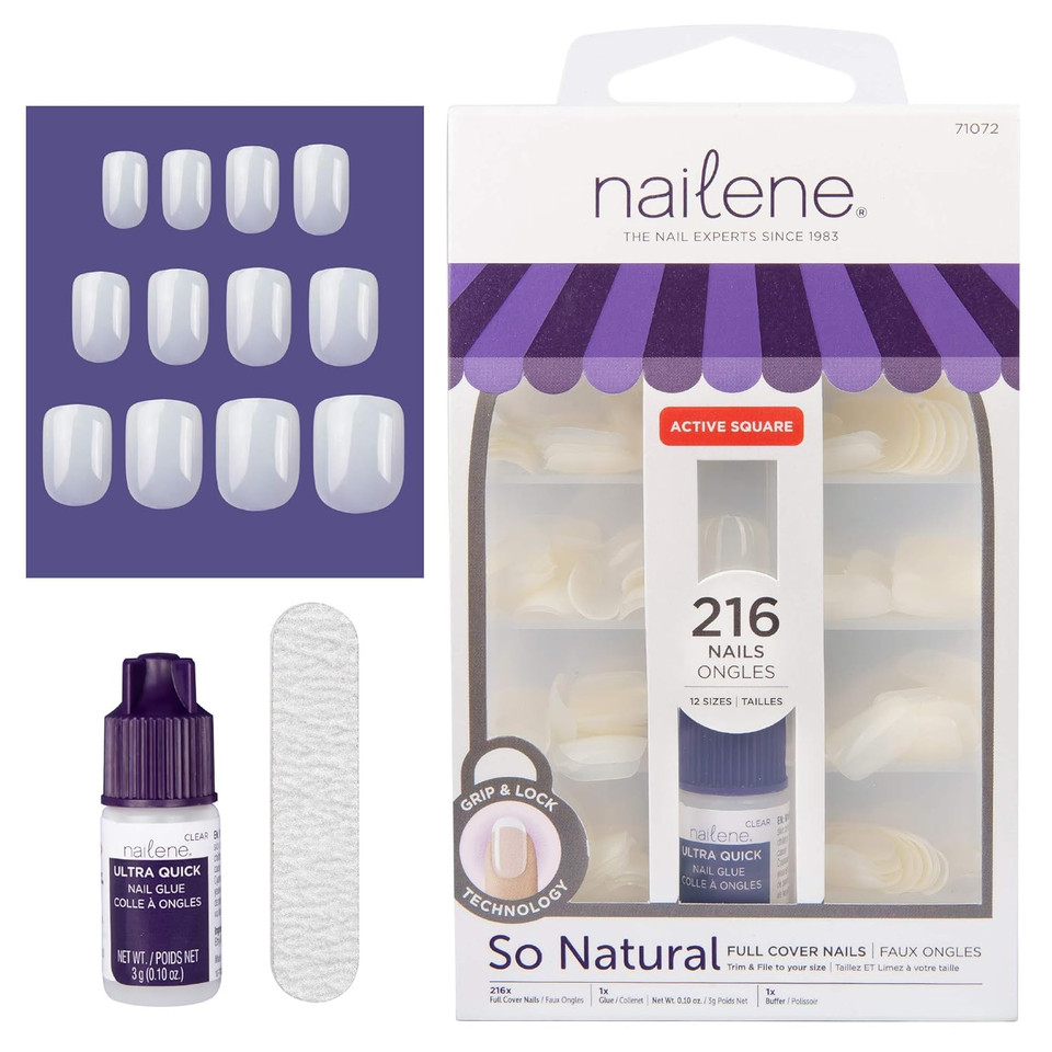 Nailene So Natural Artificial Nails, Undecorated  Fake Nail Kit With 216 Nails (12 Sizes) And Nail Glue Included  Designed For Comfort & Natural Look  False Nails With Up To 7 Days Of Wear Nailene So Natural Artificial Nails, Undecorated  Fake Nail Kit With 216 Nails (12 Sizes) And Nail Glue Included  Designed For Comfort & Natural Look  False Nails With Up To 7 Days Of Wear