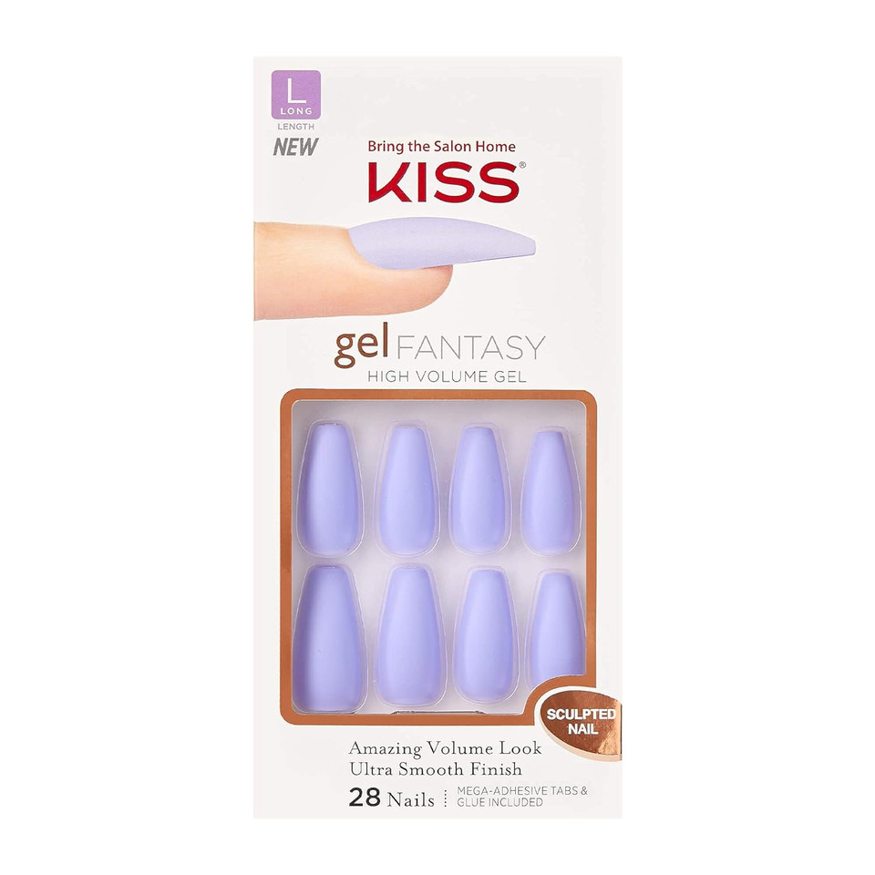 Kiss Gel Fantasy Press On Nails, Nail Glue Included, Night After', Purple, Long Size, Coffin Shape, Includes 28 Nails, 2G Glue, 1 Manicure Stick, 1 Mini File, 1 Adhesive Tab