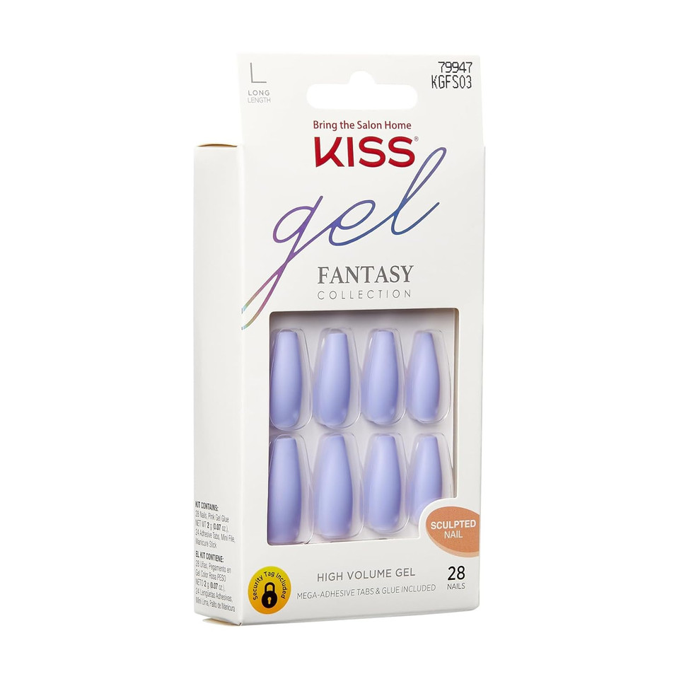 Kiss Gel Fantasy Press On Nails, Nail Glue Included, Night After', Purple, Long Size, Coffin Shape, Includes 28 Nails, 2G Glue, 1 Manicure Stick, 1 Mini File, 1 Adhesive Tab