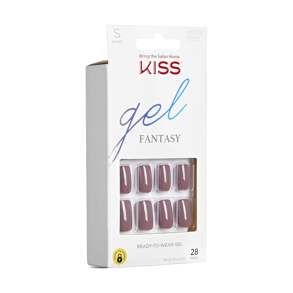 Kiss Gel Fantasy Press On Nails, Nail Glue Included, Temporary Feels', Gray, Short Size, Squoval Shape, Includes 28 Nails, 2G Glue, 1 Manicure Stick, 1 Mini Filetemporary Feels