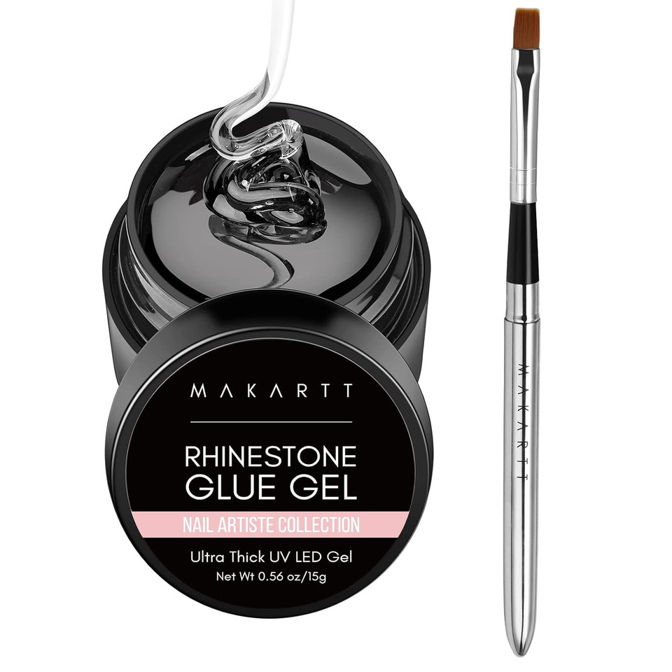 Makartt Nail Rhinestone Glue Gel With Brush Pen Set, 15Ml Clear Nail Gem Glue Gel Wipe-Off Super Strong Adhesive Nail Art Glue Gel For Nail Decorations 3D Stones Charms Flowers(Nail Lamp Needed)
