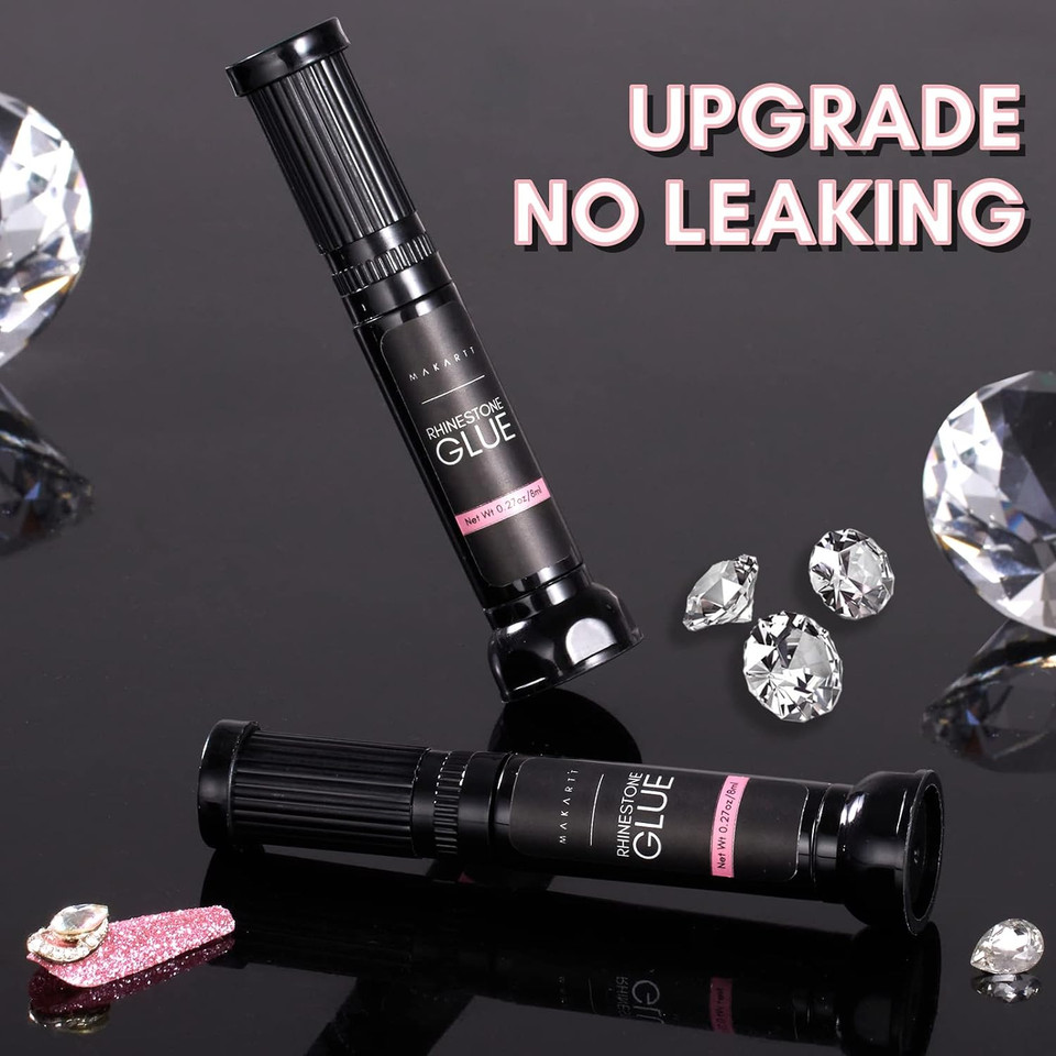 Makartt Nail Rhinestone Glue Gel, Upgrade Gel Nail Glue With Brush & Pen Tip Super Strong Adhesive Precise For Nail Charms Crystals Rhinestones Beads Diamonds Flower 3D Christmas Decorations 8Ml*2