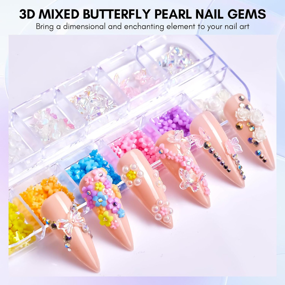Makartt Nail Rhinestone Glue Kit, 15Ml Gel Nail Glue With Ab Rhinestone Crystals 3D Nail Art Halloween Decor Flowers Pearls Dual-End Nail Art Brush Tweezer Acrylic Nail Supply For Nail Techs Diy