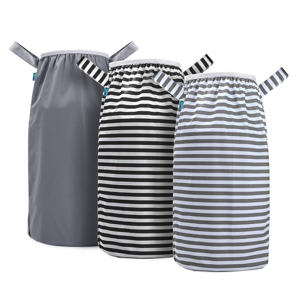 Teamoy Pail Liner For Cloth Diaper(Pack Of 3), Reusable Diaper Pail Wet Bag With Elastic Edge, Fits For Dekor, Ubbi Diaper Pails, Gray +Gray Strips +Black Stripsgray +Gray Strips +Black Strips
