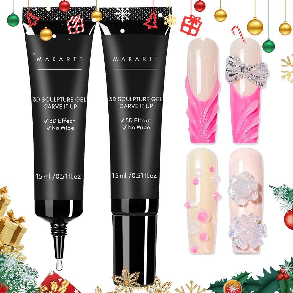 Makartt 3D Nail Gel, Sculpting Gel For Nail Art, 2 Pcs 15G Diy Craving Gel, No Wipe 3D Molding Gel For Nails Decoration Drawing Nail Gel, Manicure Sculpture Nail Charms Gel2Pcs Clear
