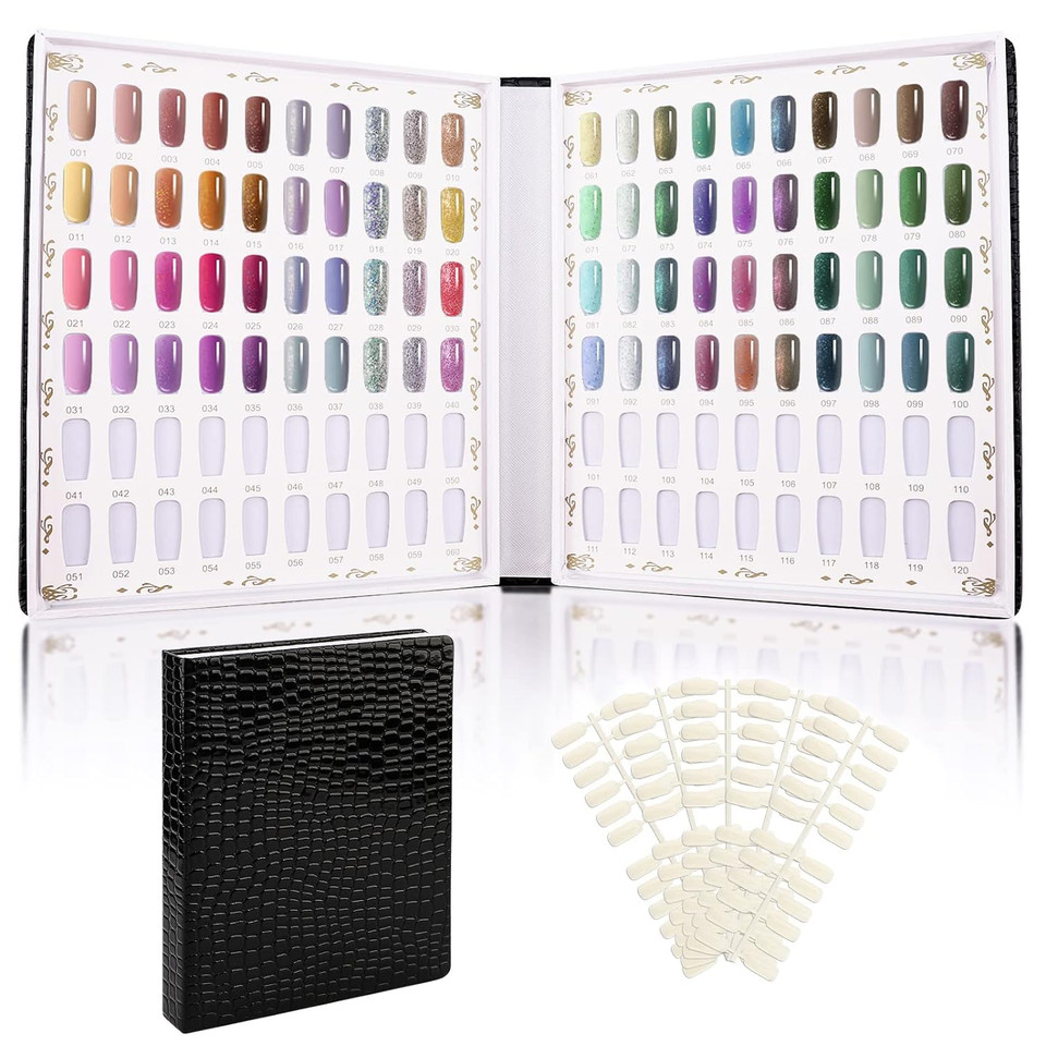 Segbeauty 120 Colors Sample Nails Display, Nail Gel Polish Organizer Colors Chart With 120 False Nail Tips, Nail Art Salon Home Diy Nail Swatch Stick Booklet Nail Supplies Tool Showcase Cardboard120 Colors Nail Display Chart-Black