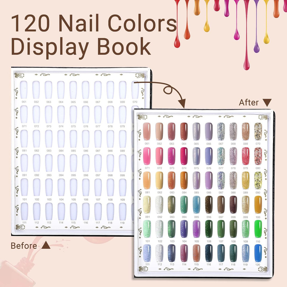 Segbeauty 120 Colors Sample Nails Display, Nail Gel Polish Organizer Colors Chart With 120 False Nail Tips, Nail Art Salon Home Diy Nail Swatch Stick Booklet Nail Supplies Tool Showcase Cardboard120 Colors Nail Display Chart-Black