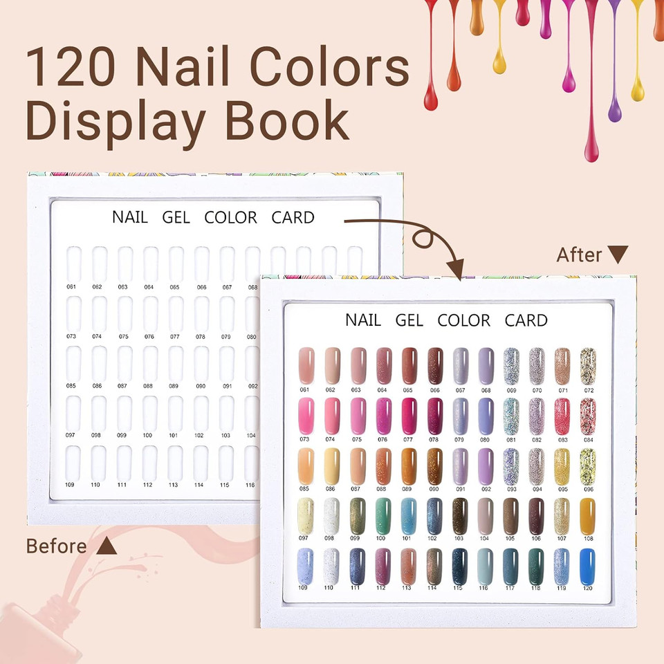 Segbeauty 120 Nail Colors Chart Display, Nail Polish Organizer Swatches Cardboard With 120 False Nail Tips, Salon Nail Gel Polish Color Card Book Nail Swatch Stick Nail Supplies Showing Board Tool120 Colors Nail Display Chart-Purple Flowers