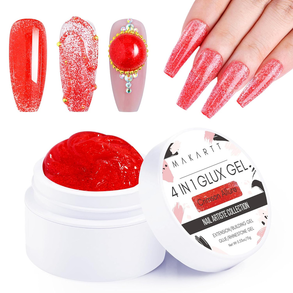 Makartt Solid Gel Builder For Nails,15Ml Red Fine Glitter Nail Extension 3D Gel Sculpting Nail Art Uv Nail Glue For Press On Nails Rhinestones Gel Molding Hard Gel Nail Lamp Required Crimson Allurecrimson Allure
