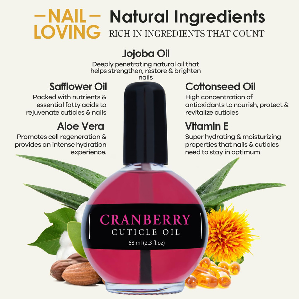 Ellie Chase Moisturizing Cuticle & Nail Care Oil 2.3 Fl Oz - Cranberry Scented  Infused With Jojoba Oil, Aloe, Vitamin E  Nail & Cuticle Hydration, Repair, Moisturizer, Strengthener, Growth