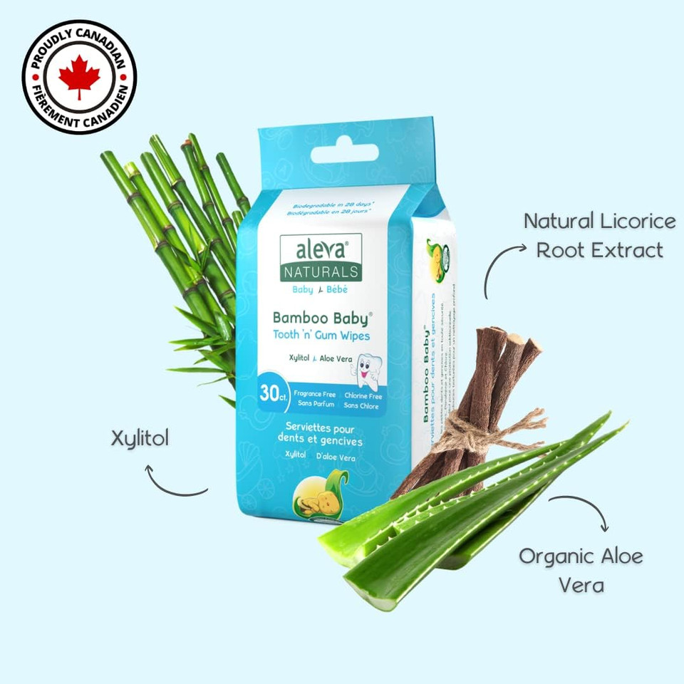 Aleva Naturals Bamboo Baby Tooth And Gum, Gentle And Easy To Use, Healthy Child Care, Natural And Vegan Wipes, Formulated From Xylitol For Added Protection - 30 Count X 12 (360 Count) (37968)