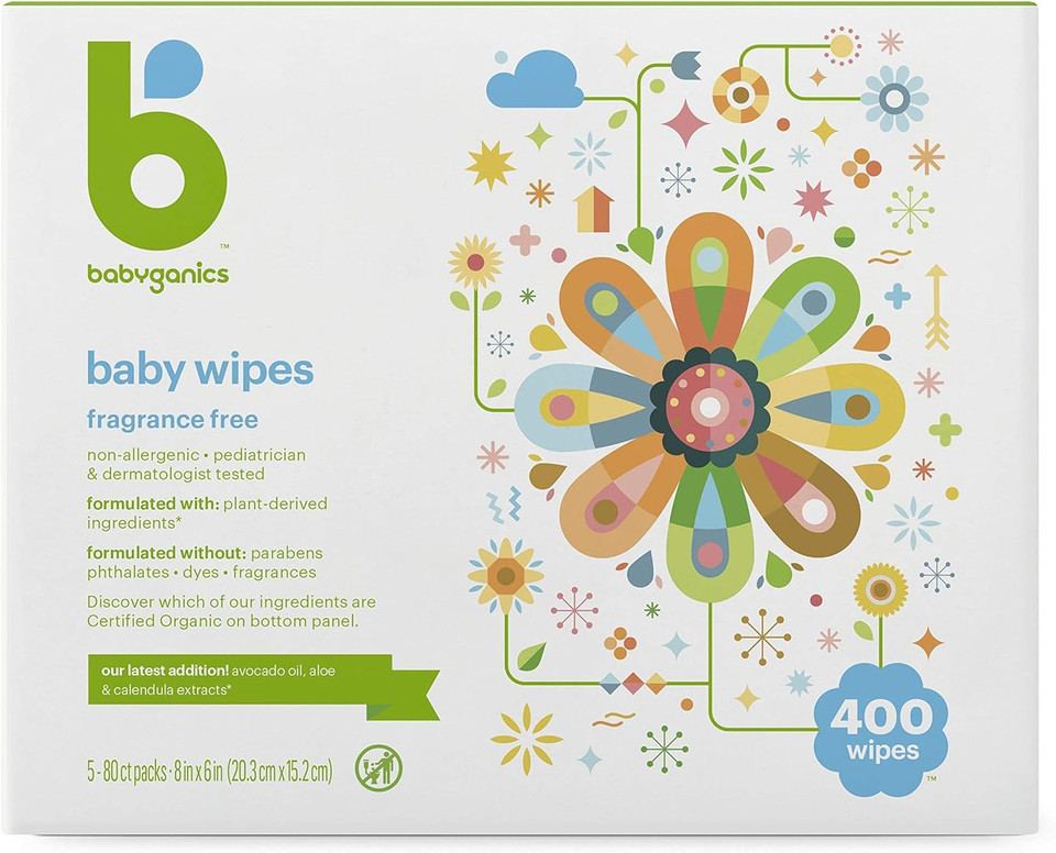 Babyganics Baby Wipes, Unscented Diaper Wipes , 400 Count, (5 Packs Of 80), Non-Allergenic And Formulated With Plant Derived Ingredients80 Count (Pack Of 5)