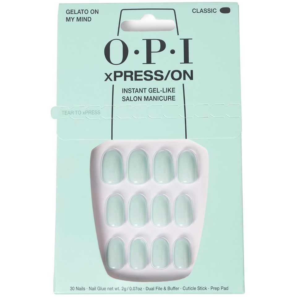 Opi Xpress/On Press On Nails, Up To 14 Days Of Wear, Gel-Like Salon Manicure, Vegan, Sustainable Packaging, With Nail Glue, Short Blue Nails, Gelato On My Mindgelato On My Mind