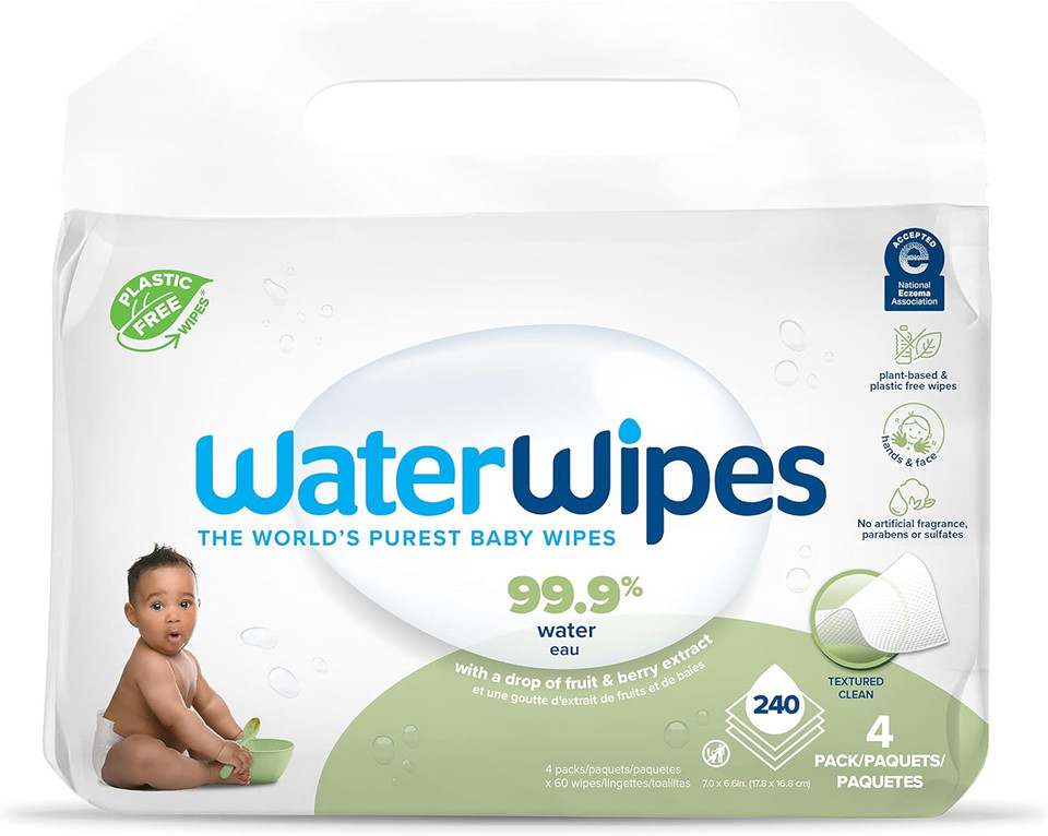 Waterwipes Plastic-Free Textured Clean, Toddler & Baby Wipes, 99.9% Water Based Wipes, Unscented & Hypoallergenic For Sensitive Skin, 240 Count (4 Packs), Packaging May Vary60 Count (Pack Of 4)
