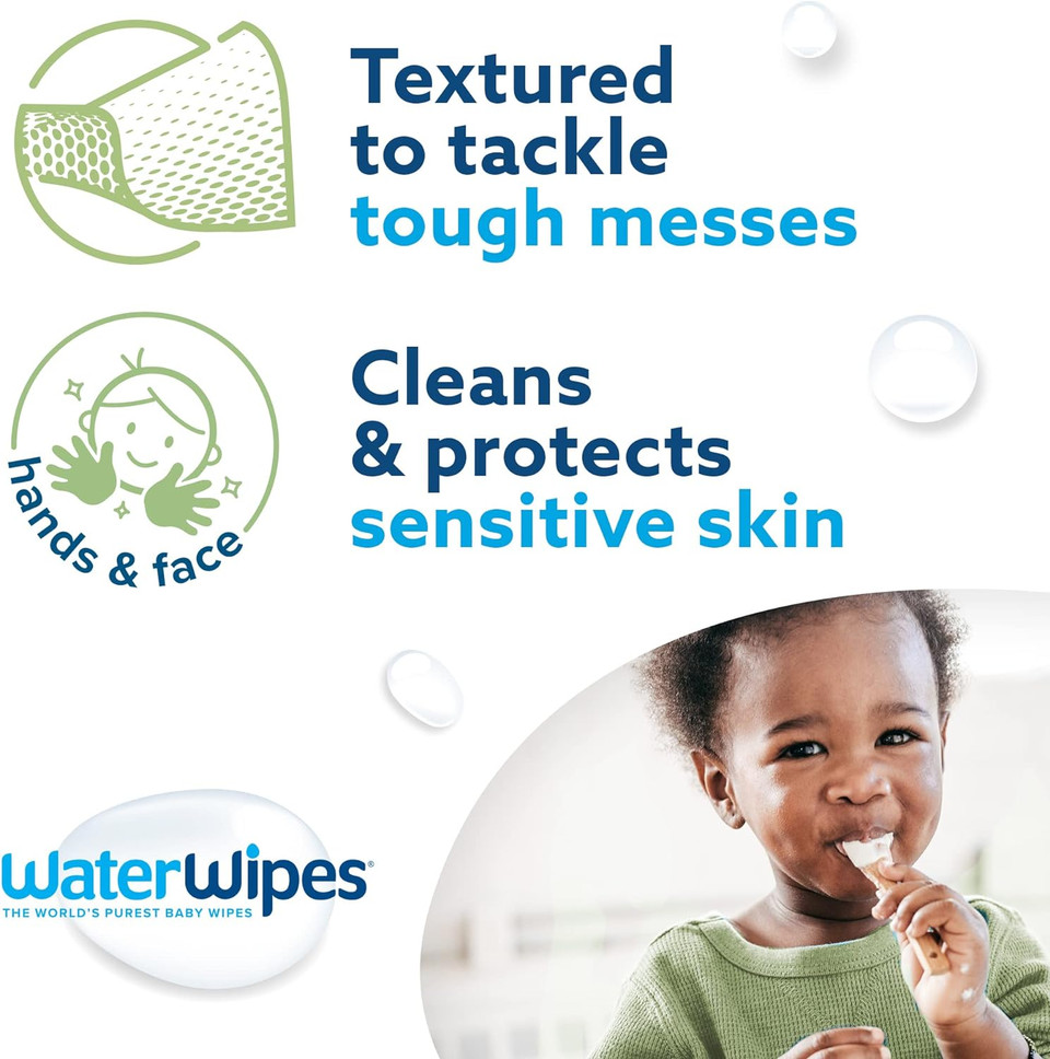Waterwipes Plastic-Free Textured Clean, Toddler & Baby Wipes, 99.9% Water Based Wipes, Unscented & Hypoallergenic For Sensitive Skin, 240 Count (4 Packs), Packaging May Vary60 Count (Pack Of 4)