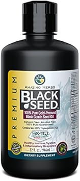 Amazing Herbs Premium Black Seed Oil - Gluten Free, Non Gmo, Cold Pressed Nigella Sativa Aids In Digestive Health, Immune Support, Brain Function, Joint Mobility - 1 Fl Oz