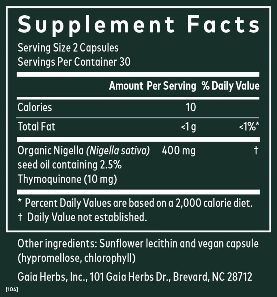 Gaia Herbs Black Seed Oil - Cold-Pressed Capsules For Lung, Respiratory, And Antioxidant Support - With Organic Nigella Seed Oil - Herbal Supplement - 60 Vegan Liquid Phyto-Capsules (30-Day Supply)