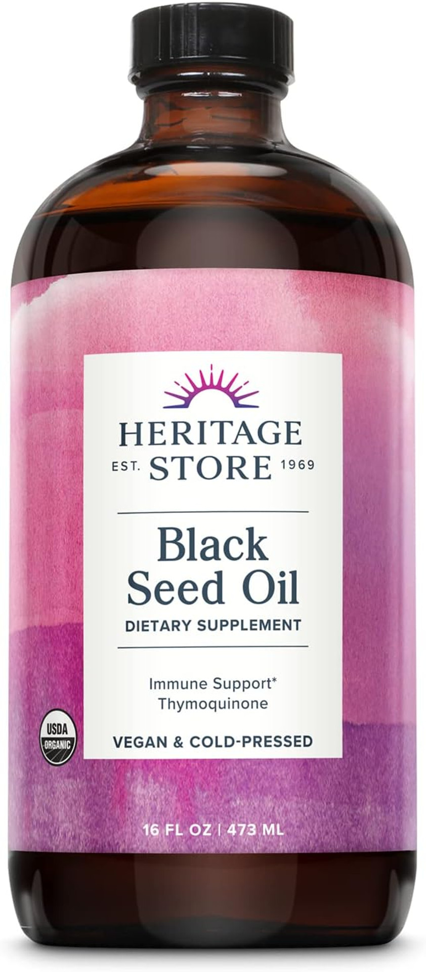 Heritage Store Black Seed Oil, Organic, Cold Pressed, Nigella Sativa Supplement With Thymoquinone, Omega 3 6 9, Antioxidant, Immune And Joint Support, Vegan, 16Oz