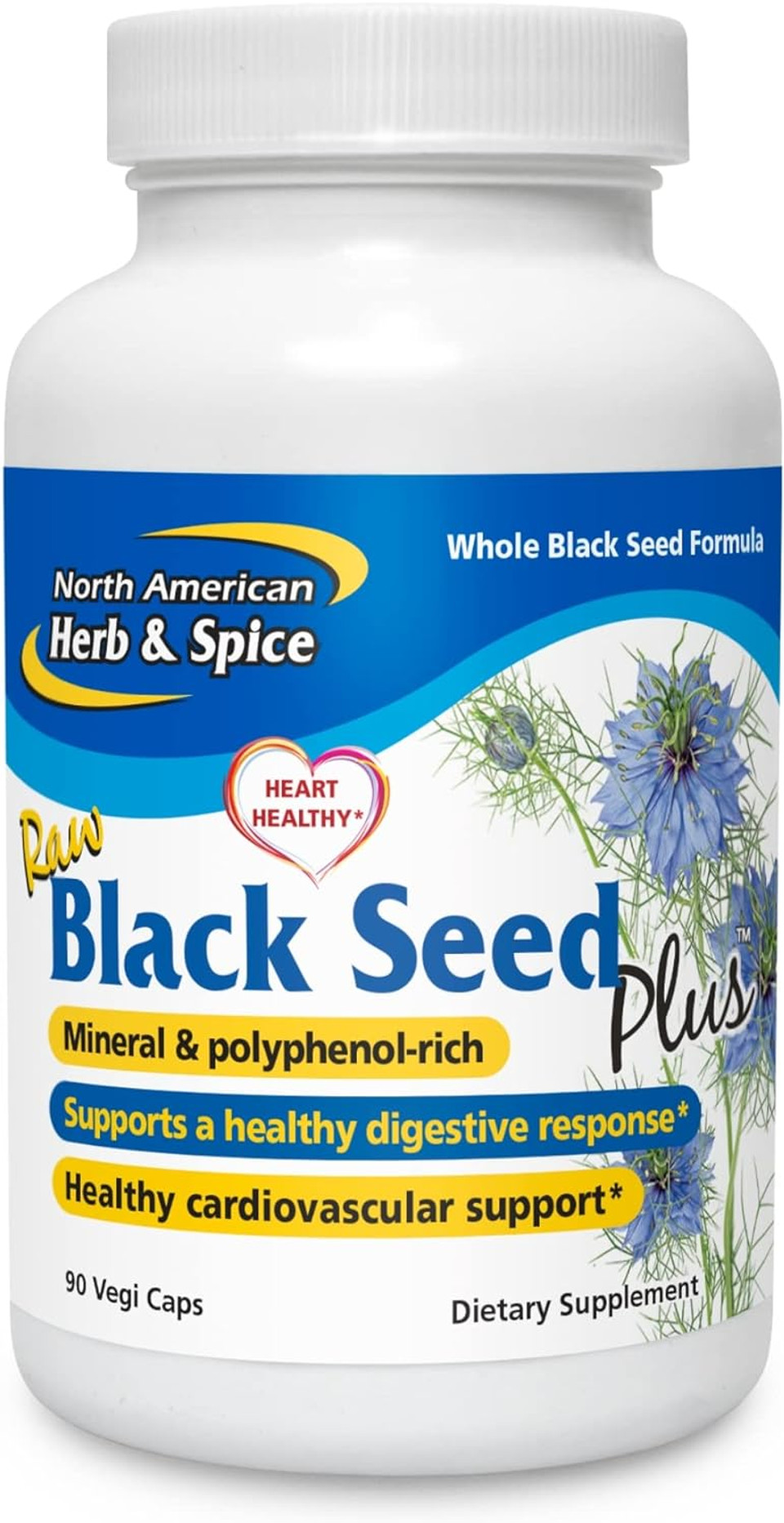 North American Herb & Spice Black Seed Plus - 90 Vegi Capsules - Mediterranean Black Seed & Cumin Spice Complex - Heart Health, Immune & Digestive Support - 45 Servings