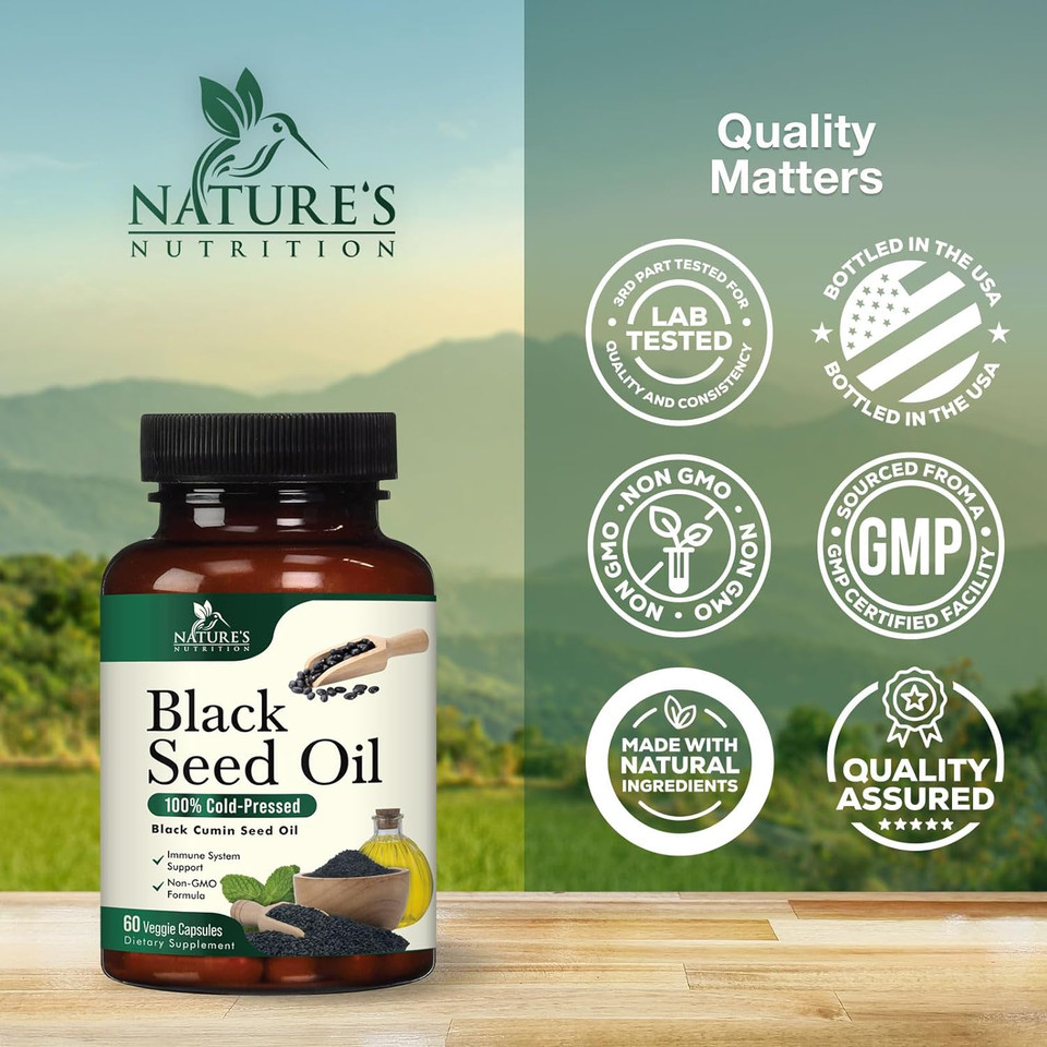 Premium Black Seed Oil Capsules 1000Mg - Vegan Cold-Pressed Nigella Sativa Black Seed Oil, Nature'S Pure Black Cumin Seed Oil For Immune, Hair And Brain Support, Non-Gmo - 60 Capsules60 Count (Pack Of 1)