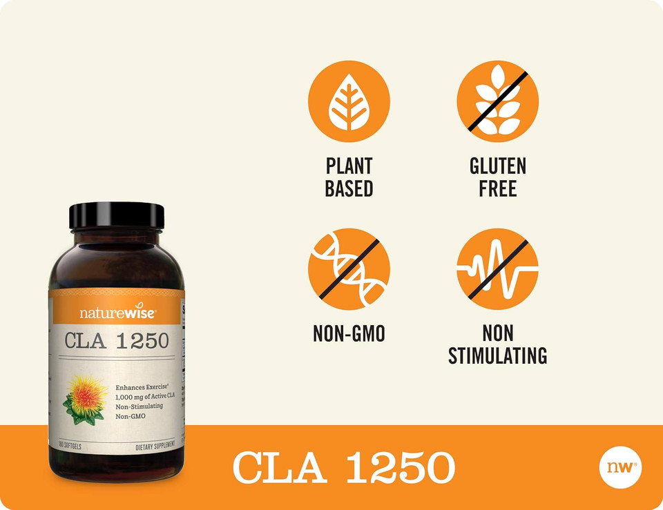 Naturewise Cla 1250 Support Exercise Naturally (2-Month Supply), Support Fitness Goals, Supports Healthy Energy Levels 180 Count180 Count (Pack Of 1)
