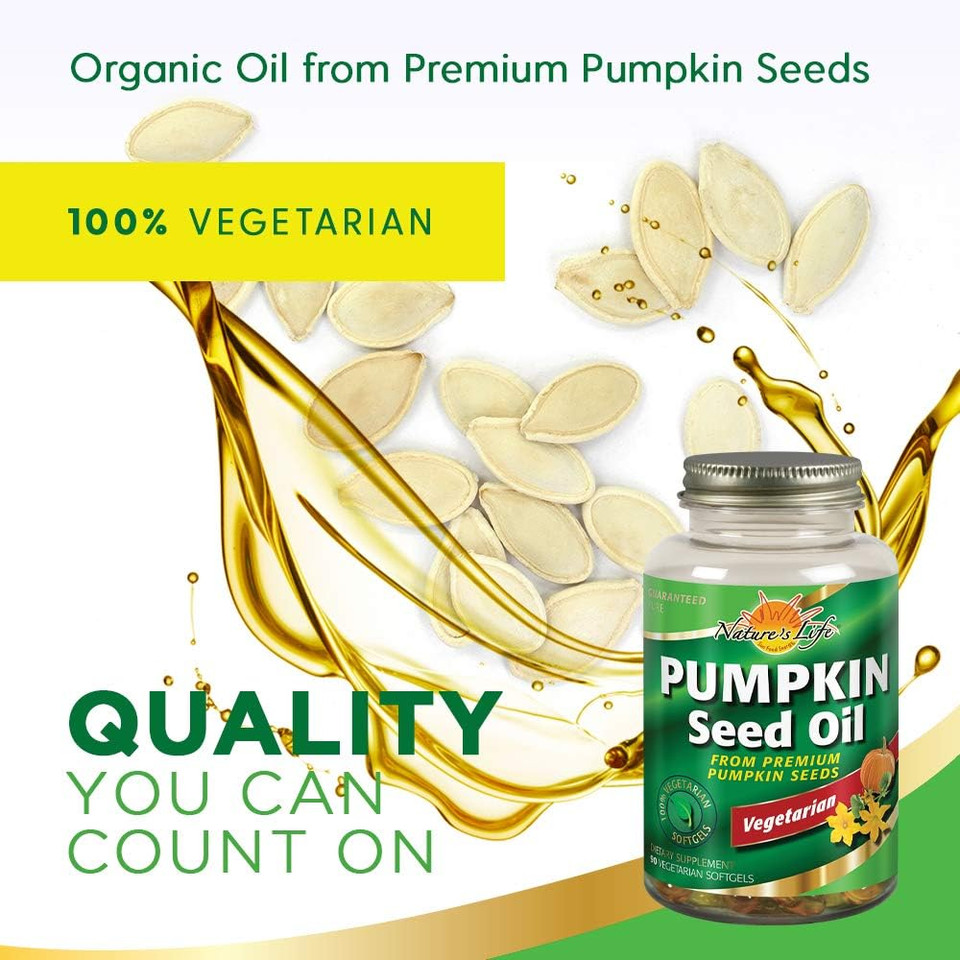 Nature'S Life Pumpkin Seed Oil 1000 Mg, Vegetarian | For Cardiovascular And Prostate Health Support | 90Ct