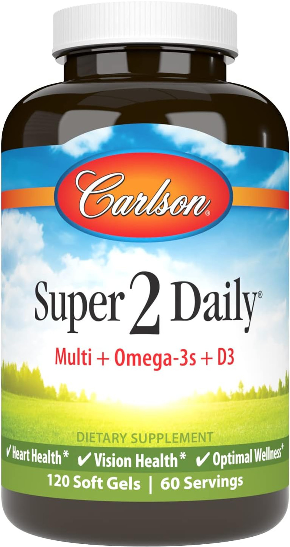 Carlson - Super-2-Daily, Multi + Omega-3S + Lutein + D3, Vitamins A C D E Plus Norwegian Fish Oil, Fish Oil Multivitamin, Vitamins & Minerals, Multivitamin With Lutein, 120 Softgels