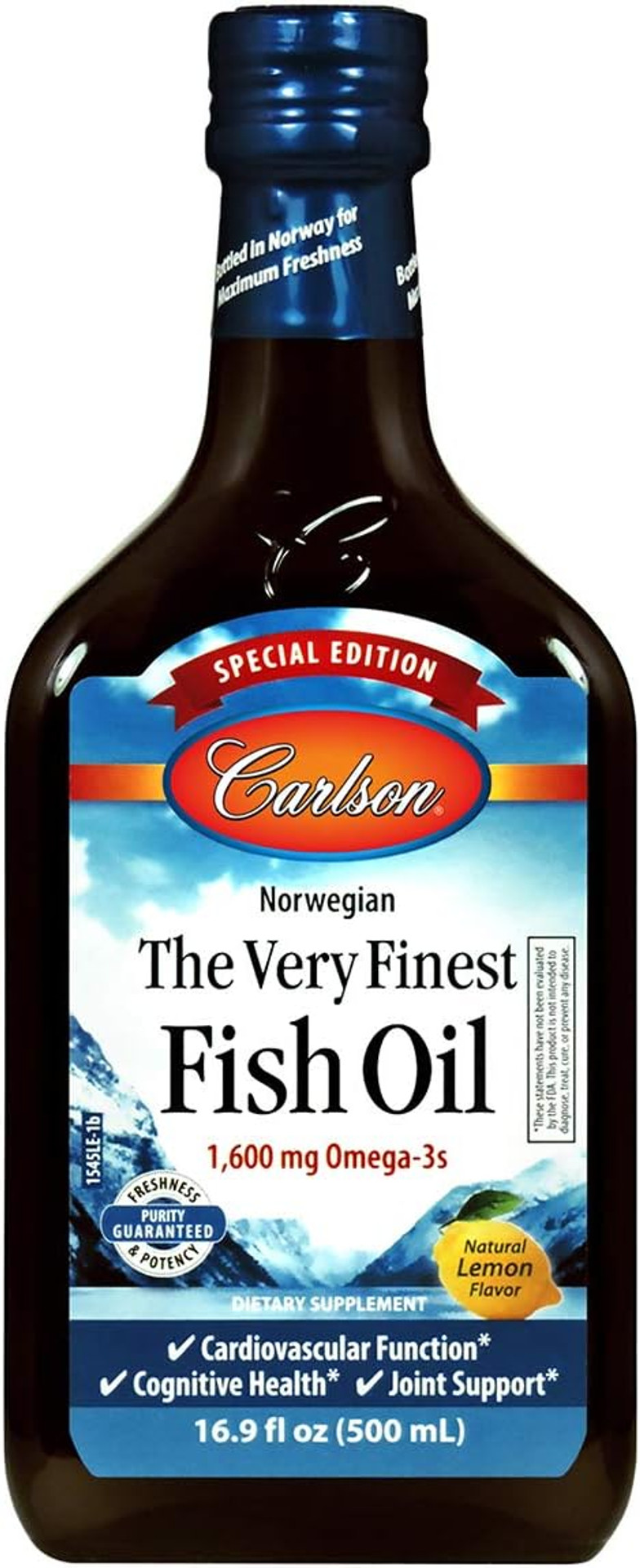 Carlson - The Very Finest Fish Oil, Special Edition, 1600 Mg Omega-3S, Liquid Supplement, Norwegian Fish Oil, Wild-Caught, Sustainably Sourced Liquid, Lemon, 500 Ml (16.9 Fl Oz)