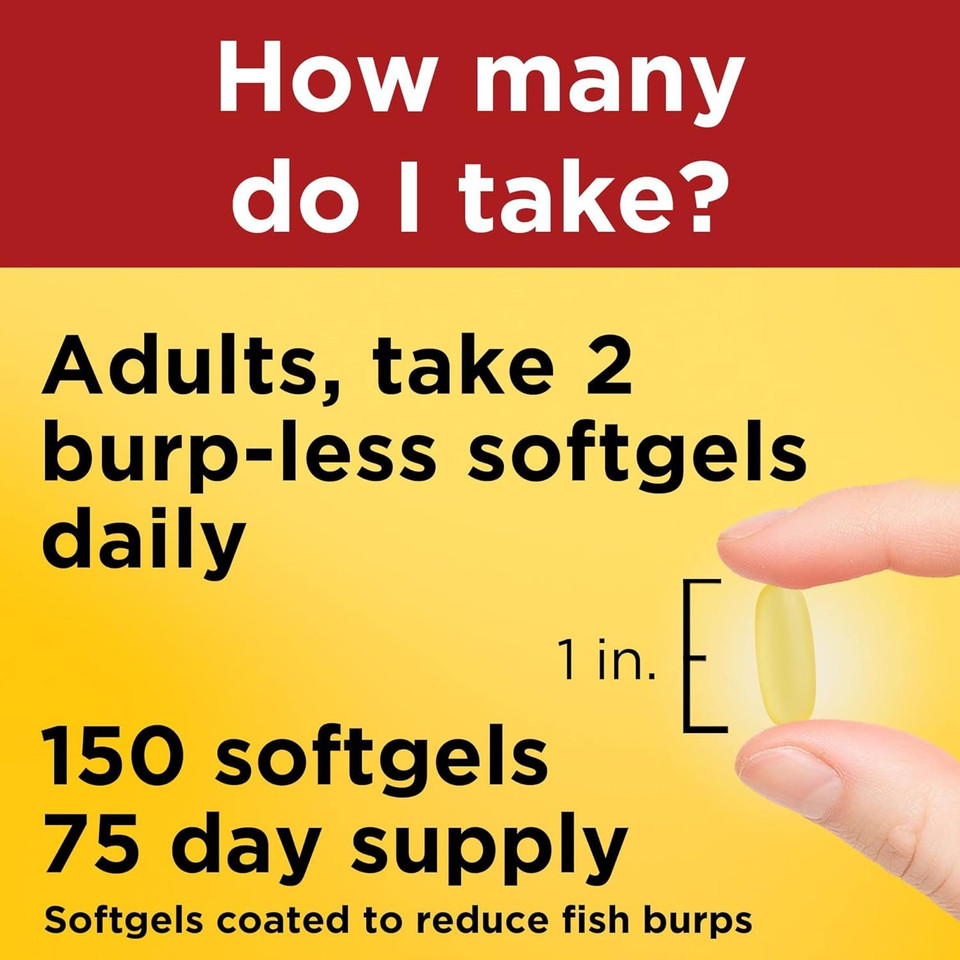 Nature Made Burp Less Fish Oil 1000 Mg Softgels, Omega 3 Fish Oil Supplements For Healthy Heart Support, Omega 3 Supplement With 150 Softgels, 75 Day Supply150 Count (Pack Of 1)